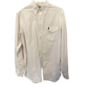 Ralph Lauren Y2K Shirt Men Medium White Classic Fit Button Down Skull Crossbones
